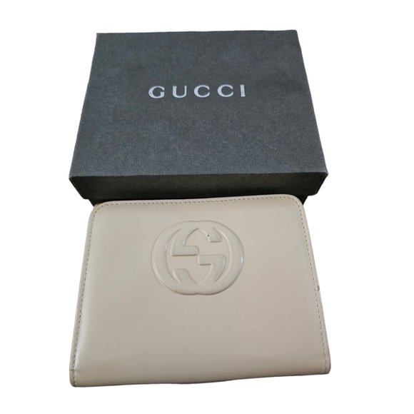 Gucci Handbags - Gucci Raised Logo Ivory Cream Patent Leather Tri Fold Wallet with box